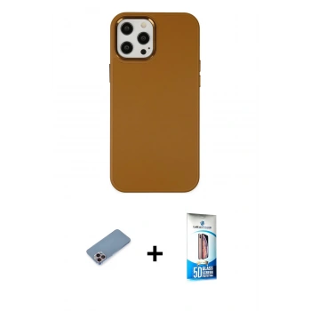 MARSİLYAN™- iPhone 12 Pro Max Kılıf Çekirdek Çizgi - Siyah 5D Eko Cam Ekran Koruyucu + Shine Kamera Lens Koruma Cam - PE