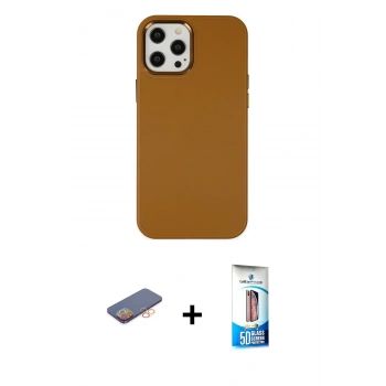 MARSİLYAN™- iPhone 12 Pro Max Kılıf Çekirdek Çizgi - Siyah 5D Eko Cam Ekran Koruyucu + Renkli Kamera Lens Koruma Cam - TU