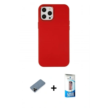 MARSİLYAN™- iPhone 12 Pro Max Kılıf Çekirdek Çizgi - Siyah 5D Eko Cam Ekran Koruyucu + Shine Kamera Lens Koruma Cam - SH