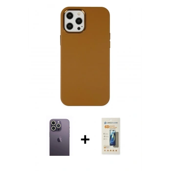 MARSİLYAN™- iPhone 12 Pro Max Kılıf Çekirdek Çizgi - Siyah 6D Mat Seramik Hayalet Nano Ekran Koruyucu + Neon Fosforlu Kamera Lens - BZ