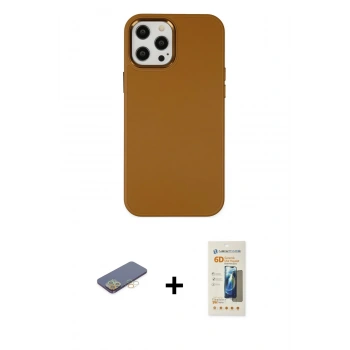 MARSİLYAN™- iPhone 12 Pro Max Kılıf Çekirdek Çizgi - Siyah 6D Mat Seramik Hayalet Nano Ekran Koruyucu + Renkli Kamera Lens Koruma Cam - SI