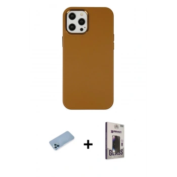 MARSİLYAN™- iPhone 12 Pro Max Kılıf Çekirdek Çizgi - Siyah Bilvis Hayalet Cam Ekran Koruyucu + Shine Kamera Lens Koruma Cam - MI