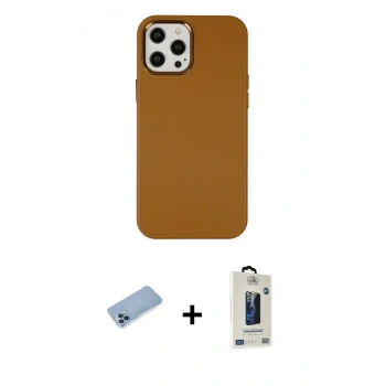 MARSİLYAN™- iPhone 12 Pro Max Kılıf Çekirdek Çizgi - Siyah Bilvis Hayalet Cam Ekran Koruyucu + Shine Kamera Lens Koruma Cam - MI