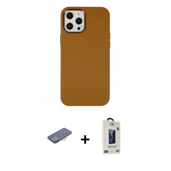 MARSİLYAN™- iPhone 12 Pro Max Kılıf Çekirdek Çizgi - Siyah Bilvis Hayalet Cam Ekran Koruyucu + Renkli Kamera Lens Koruma Cam - PE
