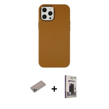 MARSİLYAN™- iPhone 12 Pro Max Kılıf Çekirdek Çizgi - Siyah Bilvis Hayalet Cam Ekran Koruyucu + Shine Kamera Lens Koruma Cam - SABE