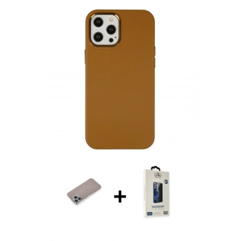 MARSİLYAN™- iPhone 12 Pro Max Kılıf Çekirdek Çizgi - Siyah Bilvis Hayalet Cam Ekran Koruyucu + Shine Kamera Lens Koruma Cam - SABE