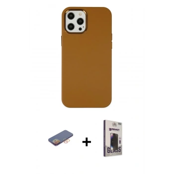 MARSİLYAN™- iPhone 12 Pro Max Kılıf Çekirdek Çizgi - Siyah Bilvis Hayalet Cam Ekran Koruyucu + Renkli Kamera Lens Koruma Cam - TU