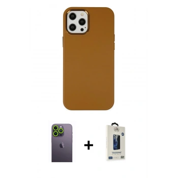 MARSİLYAN™- iPhone 12 Pro Max Kılıf Çekirdek Çizgi - Siyah Bilvis Hayalet Cam Ekran Koruyucu + Neon Fosforlu Kamera Lens - YL