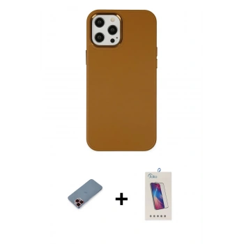 MARSİLYAN™- iPhone 12 Pro Max Kılıf Çekirdek Çizgi - Siyah Joko 5D Cam + Metal Kamera Lens Koruma Cam - KI