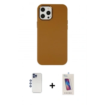 MARSİLYAN™- iPhone 12 Pro Max Kılıf Çekirdek Çizgi - Siyah Joko 5D Cam + Shine Kamera Lens - LT