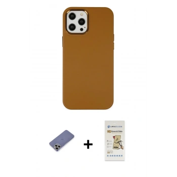 MARSİLYAN™- iPhone 12 Pro Max Kılıf Çekirdek Çizgi - Siyah Mat Seramik Nano Ekran Koruyucu + Metal Kamera Lens Koruma Cam - GD