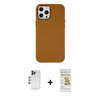 MARSİLYAN™- iPhone 12 Pro Max Kılıf Çekirdek Çizgi - Siyah Mat Seramik Nano Ekran Koruyucu + Shine Kamera Lens - LT
