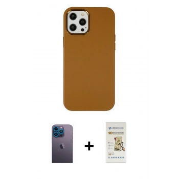 MARSİLYAN™- iPhone 12 Pro Max Kılıf Çekirdek Çizgi - Siyah Mat Seramik Nano Ekran Koruyucu + Neon Fosforlu Kamera Lens - MI