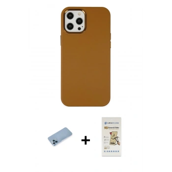 MARSİLYAN™- iPhone 12 Pro Max Kılıf Çekirdek Çizgi - Siyah Mat Seramik Nano Ekran Koruyucu + Shine Kamera Lens Koruma Cam - MI