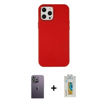 MARSİLYAN™- iPhone 12 Pro Max Kılıf Çekirdek Çizgi - Siyah Polymer Nano Ekran Koruyucu + Neon Fosforlu Kamera Lens - BZ