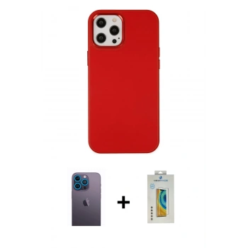 MARSİLYAN™- iPhone 12 Pro Max Kılıf Çekirdek Çizgi - Siyah Polymer Nano Ekran Koruyucu + Neon Fosforlu Kamera Lens - MI