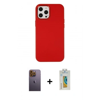 MARSİLYAN™- iPhone 12 Pro Max Kılıf Çekirdek Çizgi - Siyah Polymer Nano Ekran Koruyucu + Neon Fosforlu Kamera Lens - SI