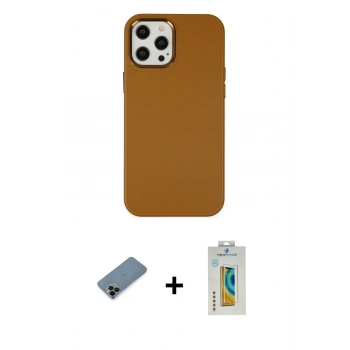 MARSİLYAN™- iPhone 12 Pro Max Kılıf Çekirdek Çizgi - Siyah Polymer Nano Ekran Koruyucu + Shine Kamera Lens Koruma Cam - SH