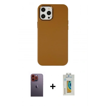 MARSİLYAN™- iPhone 12 Pro Max Kılıf Çekirdek Çizgi - Siyah Polymer Nano Ekran Koruyucu + Neon Fosforlu Kamera Lens - TU