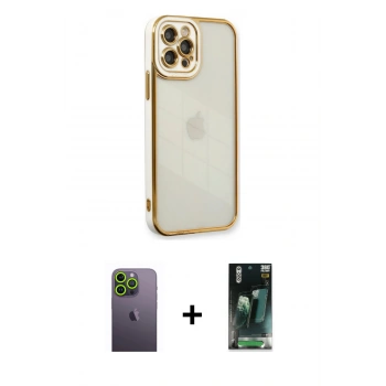MARSİLYAN™- iPhone 12 Pro Max Kılıf Çekirdek Klasik Serisi - Şeffaf 360 Full Body Arka Koruyucu + Neon Fosforlu Kamera Lens - YL