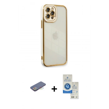MARSİLYAN™- iPhone 12 Pro Max Kılıf Çekirdek Klasik Serisi - Şeffaf Royal Nano Ekran Koruyucu + Renkli Kamera Lens Koruma Cam - MI