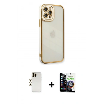 MARSİLYAN™- iPhone 12 Pro Max Kılıf Çekirdek Klasik Serisi - Şeffaf Temperli Cam Ekran Koruyucu + Shine Kamera Lens - GD