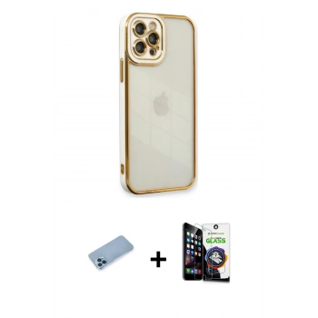 MARSİLYAN™- iPhone 12 Pro Max Kılıf Çekirdek Klasik Serisi - Şeffaf Temperli Cam Ekran Koruyucu + Shine Kamera Lens Koruma Cam - MI