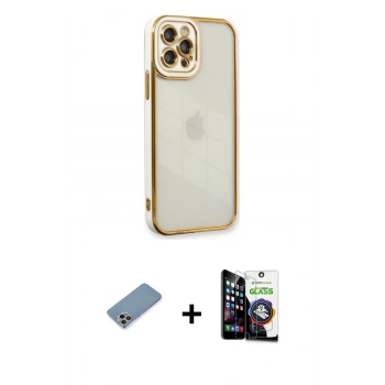MARSİLYAN™- iPhone 12 Pro Max Kılıf Çekirdek Klasik Serisi - Şeffaf Temperli Cam Ekran Koruyucu + Shine Kamera Lens Koruma Cam - GI