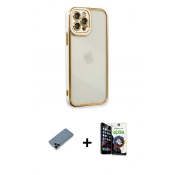MARSİLYAN™- iPhone 12 Pro Max Kılıf Çekirdek Klasik Serisi - Şeffaf Temperli Cam Ekran Koruyucu + Shine Kamera Lens Koruma Cam - SH