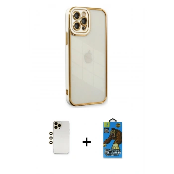 MARSİLYAN™- iPhone 12 Pro Max Kılıf Çekirdek Klasik Serisi - Siyah 18D Cam Ekran Koruyucu + Shine Kamera Lens - GD