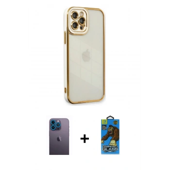 MARSİLYAN™- iPhone 12 Pro Max Kılıf Çekirdek Klasik Serisi - Siyah 18D Cam Ekran Koruyucu + Neon Fosforlu Kamera Lens - MI