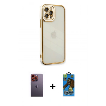 MARSİLYAN™- iPhone 12 Pro Max Kılıf Çekirdek Klasik Serisi - Siyah 18D Cam Ekran Koruyucu + Neon Fosforlu Kamera Lens - TU