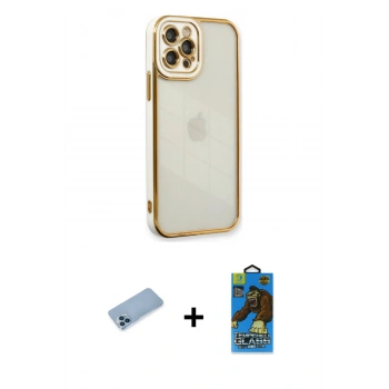 MARSİLYAN™- iPhone 12 Pro Max Kılıf Çekirdek Klasik Serisi - Siyah 18D Cam Ekran Koruyucu + Shine Kamera Lens Koruma Cam - MI