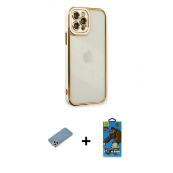 MARSİLYAN™- iPhone 12 Pro Max Kılıf Çekirdek Klasik Serisi - Siyah 18D Cam Ekran Koruyucu + Shine Kamera Lens Koruma Cam - GS