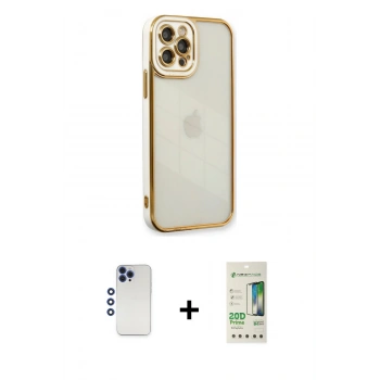 MARSİLYAN™- iPhone 12 Pro Max Kılıf Çekirdek Klasik Serisi - Siyah 20D Premium Cam Ekran Koruyucu + Shine Kamera Lens - LT