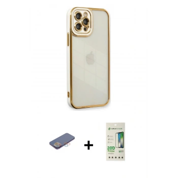 MARSİLYAN™- iPhone 12 Pro Max Kılıf Çekirdek Klasik Serisi - Siyah 20D Premium Cam Ekran Koruyucu + Renkli Kamera Lens Koruma Cam - PE