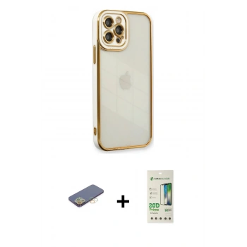 MARSİLYAN™- iPhone 12 Pro Max Kılıf Çekirdek Klasik Serisi - Siyah 20D Premium Cam Ekran Koruyucu + Renkli Kamera Lens Koruma Cam - SI