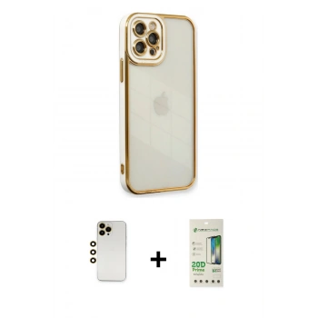 MARSİLYAN™- iPhone 12 Pro Max Kılıf Çekirdek Klasik Serisi - Siyah 20D Premium Cam Ekran Koruyucu + Shine Kamera Lens - GD