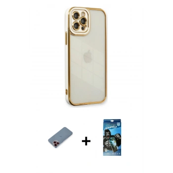 MARSİLYAN™- iPhone 12 Pro Max Kılıf Çekirdek Klasik Serisi - Siyah 34D Izgaralı Cam + Metal Kamera Lens Koruma Cam - KI