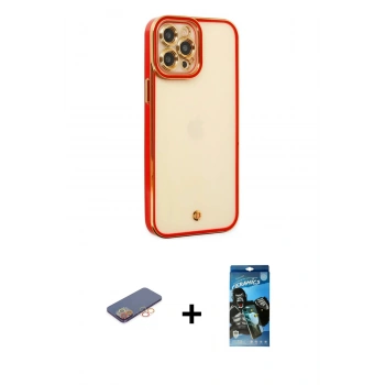 MARSİLYAN™- iPhone 12 Pro Max Kılıf Çekirdek Klasik Serisi - Siyah 34D Izgaralı Cam + Renkli Kamera Lens Koruma Cam - TU