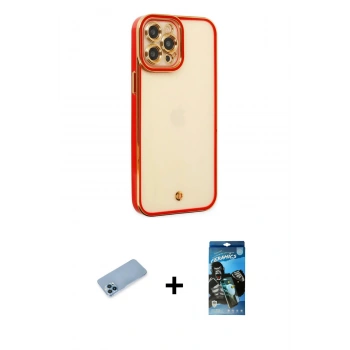 MARSİLYAN™- iPhone 12 Pro Max Kılıf Çekirdek Klasik Serisi - Siyah 34D Izgaralı Cam + Shine Kamera Lens Koruma Cam - MI