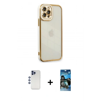 MARSİLYAN™- iPhone 12 Pro Max Kılıf Çekirdek Klasik Serisi - Siyah 34D Izgaralı Cam + Shine Kamera Lens - LT