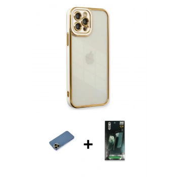 MARSİLYAN™- iPhone 12 Pro Max Kılıf Çekirdek Klasik Serisi - Siyah 360 Mat Full Body Arka Koruyucu + Shine Kamera Lens Koruma Cam - GD