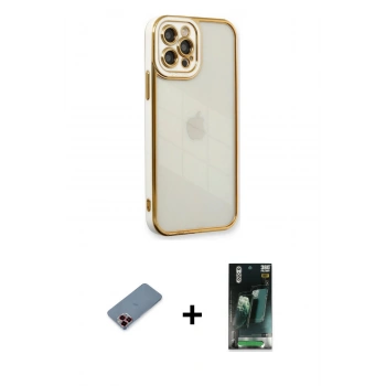MARSİLYAN™- iPhone 12 Pro Max Kılıf Çekirdek Klasik Serisi - Siyah 360 Mat Full Body Arka Koruyucu + Metal Kamera Lens Koruma Cam - KI