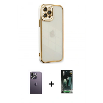 MARSİLYAN™- iPhone 12 Pro Max Kılıf Çekirdek Klasik Serisi - Siyah 360 Mat Full Body Arka Koruyucu + Neon Fosforlu Kamera Lens - BZ