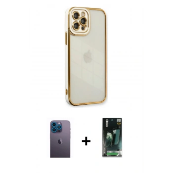 MARSİLYAN™- iPhone 12 Pro Max Kılıf Çekirdek Klasik Serisi - Siyah 360 Mat Full Body Arka Koruyucu + Neon Fosforlu Kamera Lens - MI