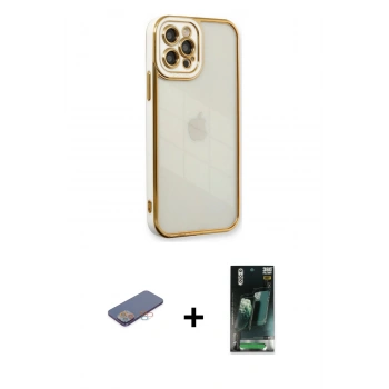 MARSİLYAN™- iPhone 12 Pro Max Kılıf Çekirdek Klasik Serisi - Siyah 360 Mat Full Body Arka Koruyucu + Renkli Kamera Lens Koruma Cam - PE