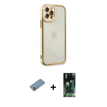 MARSİLYAN™- iPhone 12 Pro Max Kılıf Çekirdek Klasik Serisi - Siyah 360 Mat Full Body Arka Koruyucu + Shine Kamera Lens Koruma Cam - PE