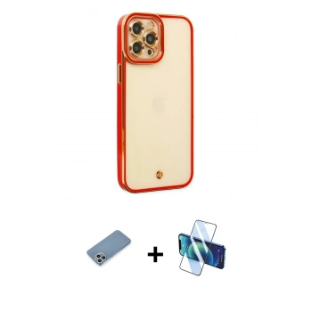 MARSİLYAN™- iPhone 12 Pro Max Kılıf Çekirdek Klasik Serisi - Siyah 3D Antistatik Cam Ekran Koruyucu + Shine Kamera Lens Koruma Cam - GS