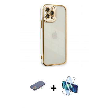 MARSİLYAN™- iPhone 12 Pro Max Kılıf Çekirdek Klasik Serisi - Siyah 3D Antistatik Cam Ekran Koruyucu + Renkli Kamera Lens Koruma Cam - MI